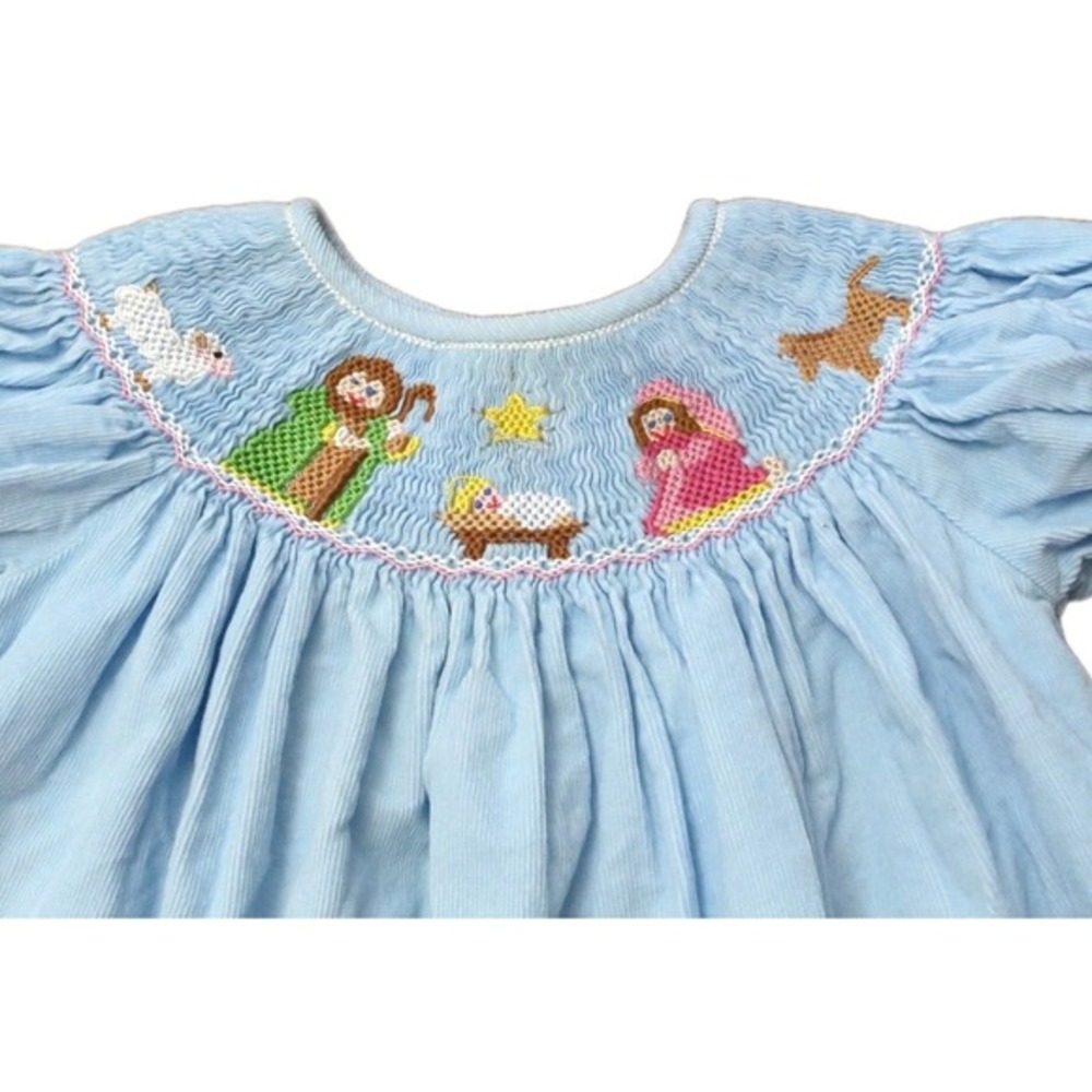 Claire&Charlie Light Blue‎ Bishop Smocked Christmas Nativity Dress Sz 18 Months